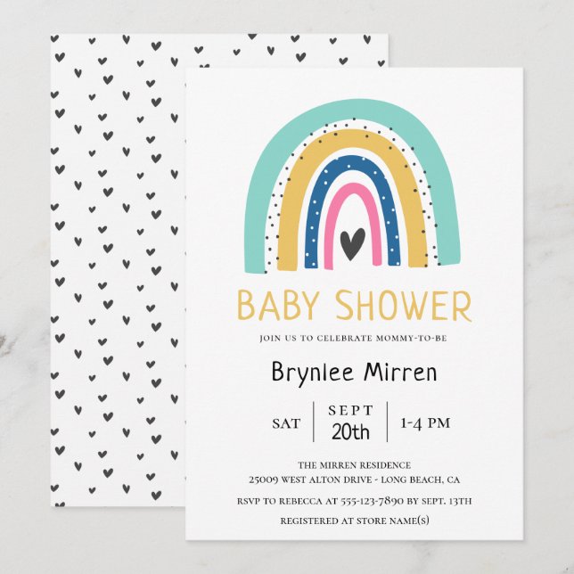 Illustrierte Babydusche aus Rainbow Einladung (Vorne/Hinten)