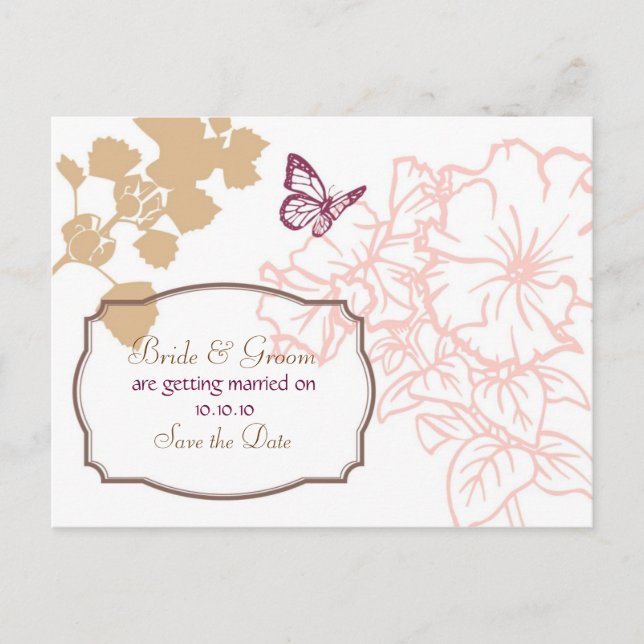 Illustrierte Blume & Butterfly Garden Wedding Ankündigungspostkarte (Vorderseite)