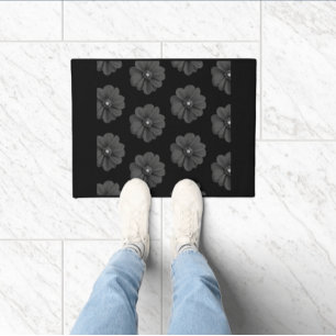 "Illustrierte Blume in Schwarz-Grau-Muster" Fußmatte