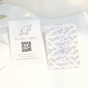Illustrierte botanische Initialen QR-Code Hochzeit Begleitkarte