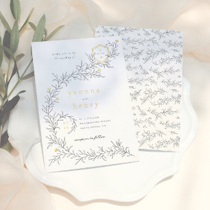 Illustrierte botanische Schwarz-Weiß-Hochzeit Folieneinladung