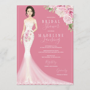 Illustrierte Braut im Lace Gown Brautparty Einladung