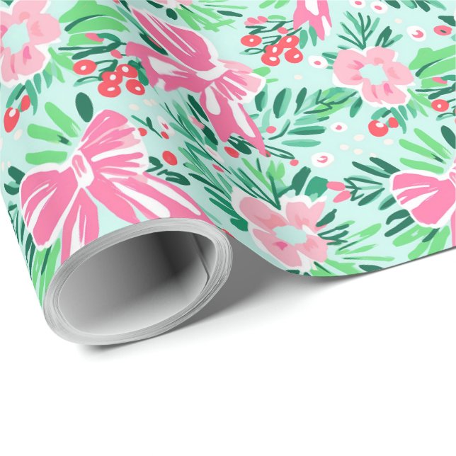 Illustrierte Coquette Bow Moderne Minze Geschenkwr Geschenkpapier (Rolleneckpunkt)