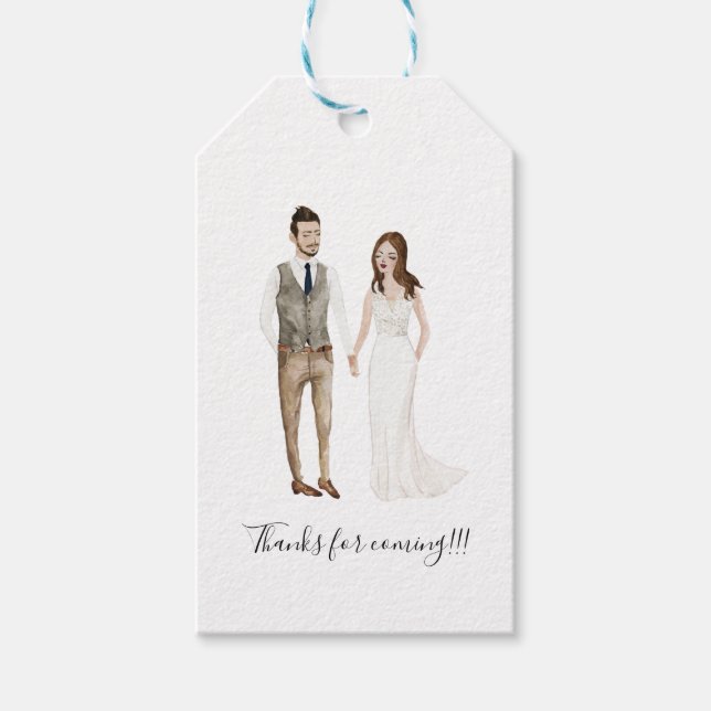 Illustrierte Couple Wedding-Geschenketiketten Geschenkanhänger (Vorderseite)