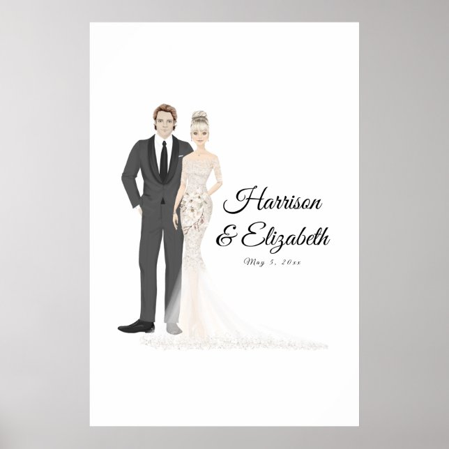 Illustrierte Couple Wedding Guest Book Alternative Poster (Vorne)