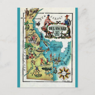 Illustrierte Delaware-Karte als Postkarte