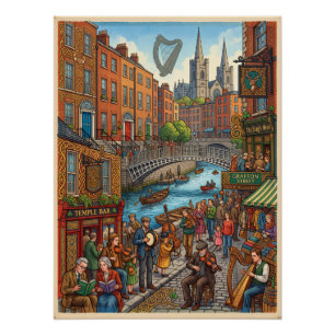 Illustrierte Dublin Street Life & keltisches Erbe Poster