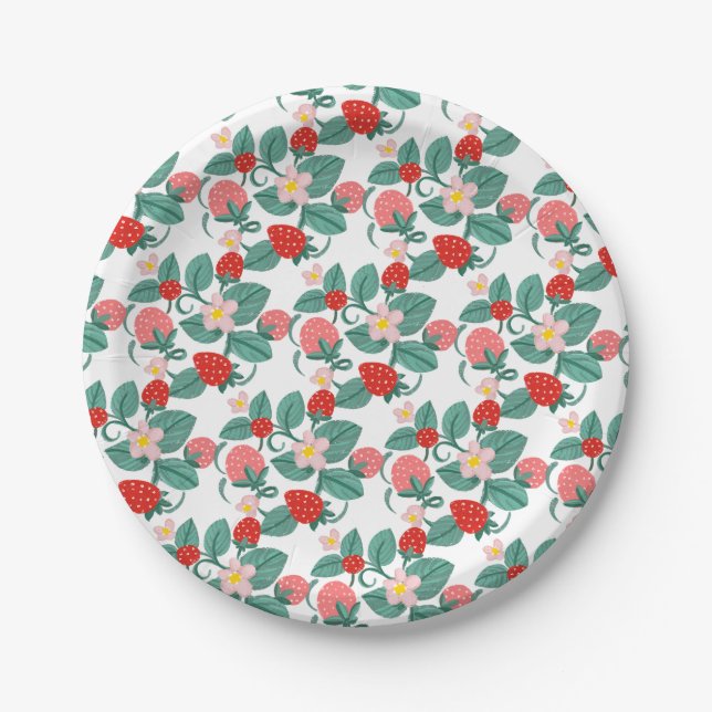 Illustrierte Erdbeere Berry Sweet Baby Dusche Pappteller (Vorderseite)