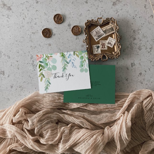 Illustrierte farbenfrohe tropische Flora-Hochzeit Dankeskarte (Von Creator hochgeladen)