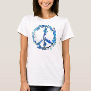 Illustrierte Friedenszeichen-Stift-Kunst mit Blau T-Shirt