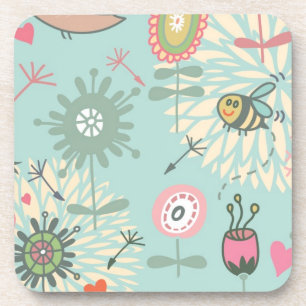 Illustrierte Frühlingsblumen und Bienen Untersetzer