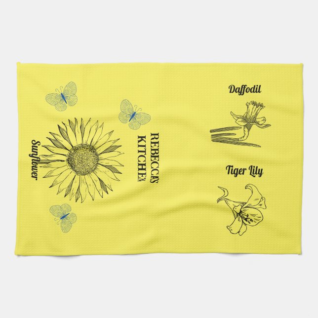Illustrierte Gelbblumen Geschirrtuch (Horizontal)