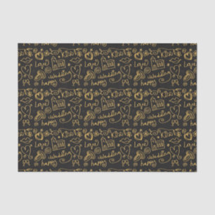 Illustrierte Gold- und Schwarz-Hochzeitsdoodles Seidenpapier