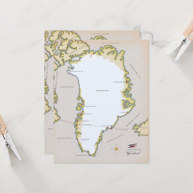 Illustrierte Grönlandkarte (Vorderseite/Rückseite Beispiel)