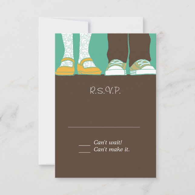 Illustrierte Hochzeit mit Mädchenschuhen und -schu RSVP Karte (Vorderseite)