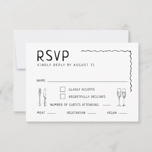 Illustrierte Hochzeit von Whimsical Hand RSVP Karte (Vorderseite)