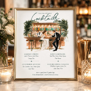 Illustrierte Hochzeitssignatur-Cocktails-Bar-Schil Poster