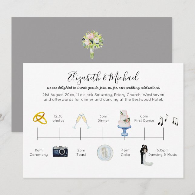 Illustrierte Hochzeitvorbereitung - Ikonen Spaß Einladung (Vorne/Hinten)
