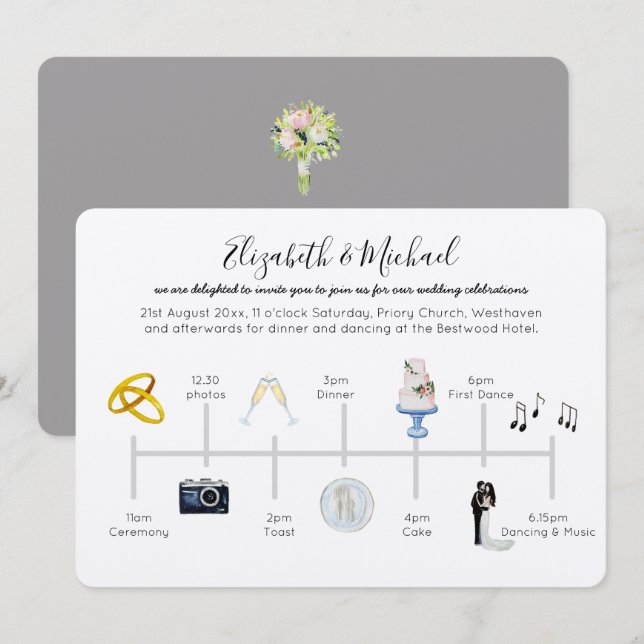 Illustrierte Hochzeitzeiteinladung Einladung (Vorne/Hinten)