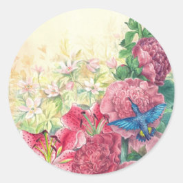 Illustrierte Hummingbird Fantasy Floral Runder Aufkleber