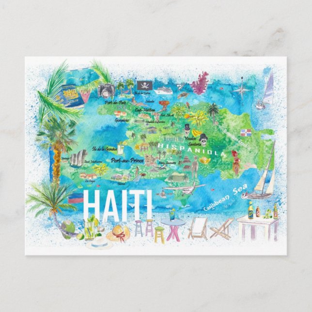 Illustrierte Insel Haiti Reiseplan mit Straßen Postkarte (Vorderseite)