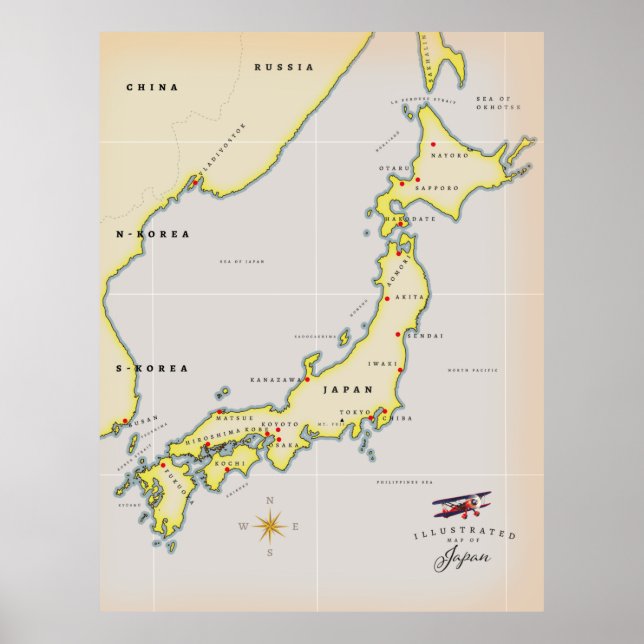 Illustrierte japanische Landkarte Poster (Vorne)