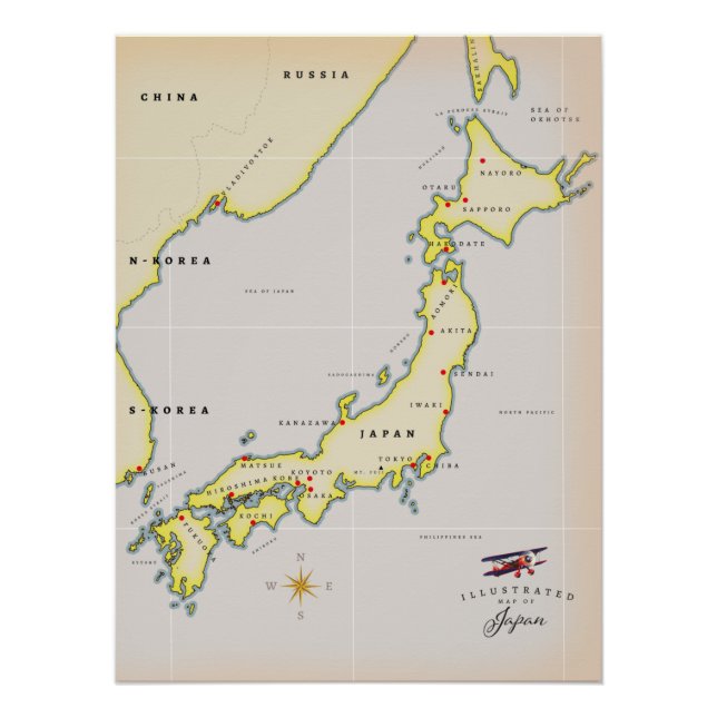 Illustrierte japanische Landkarte Poster (Vorderseite)