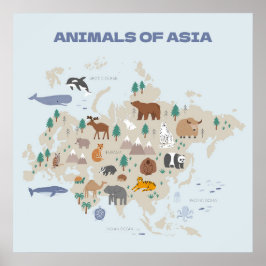 Illustrierte Karte Asiens Poster