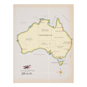 Illustrierte Karte Australiens Fotodruck