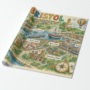 Illustrierte Karte der Bristol-Sehenswürdigkeiten Geschenkpapier