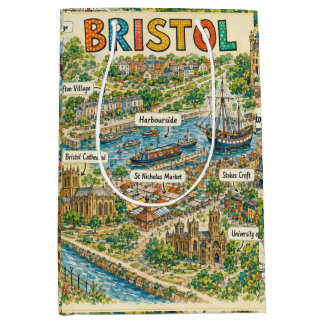 Illustrierte Karte der Bristol-Sehenswürdigkeiten Mittlere Geschenktüte