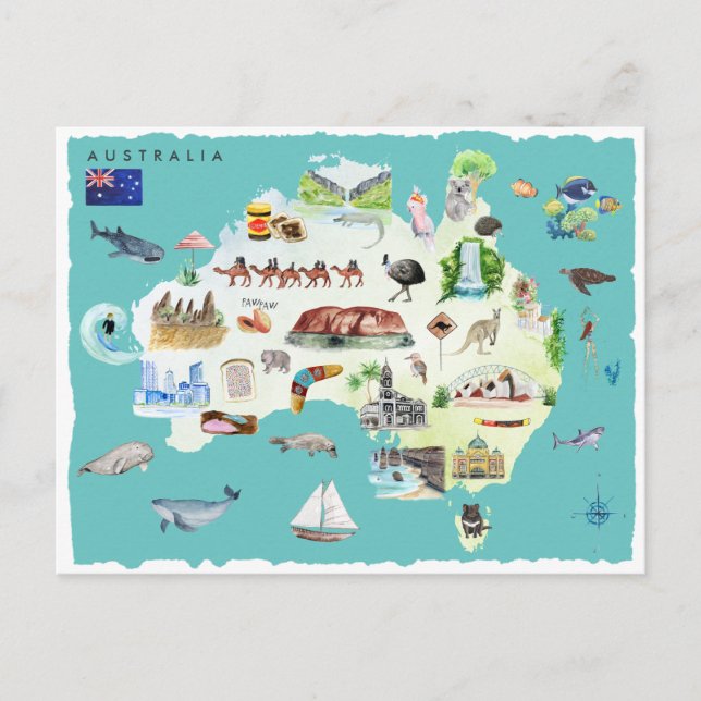 Illustrierte Karte für Wasserfarben in Australien (Vorderseite)