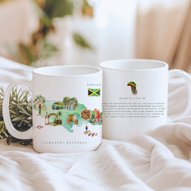 Illustrierte Karte für Wasserfarben Jamaika | Mono Kaffeetasse (Von Creator hochgeladen)
