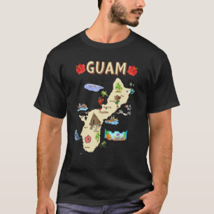 Illustrierte Karte Guams mit den wichtigsten Städt T-Shirt