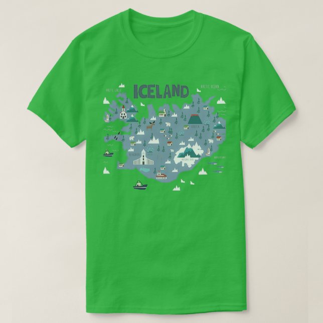 ILLUSTRIERTE Karte ISLAND T-Shirt (Design vorne)