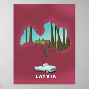 Illustrierte Karte Lettlands Poster