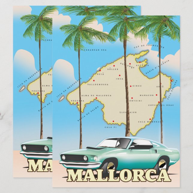 Illustrierte Karte Mallorcas (Vorne/Hinten)