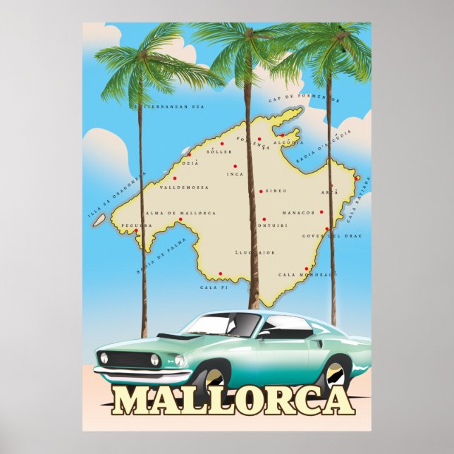 Illustrierte Karte Mallorcas Poster (Vorne)