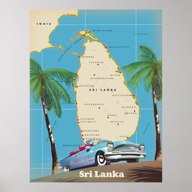Illustrierte Karte Sri Lankas Poster (Vorne)