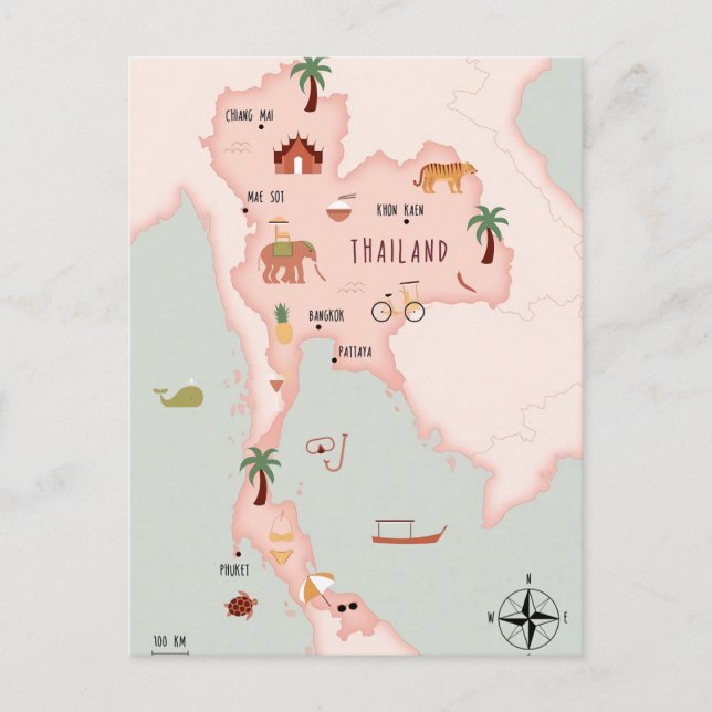 Illustrierte Karte Thailands (Vorderseite)