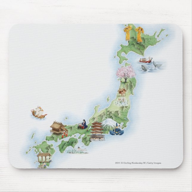 Illustrierte Karte von altem Japan Mousepad (Vorne)