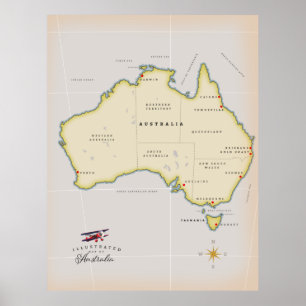 Illustrierte Karte von Australien Poster