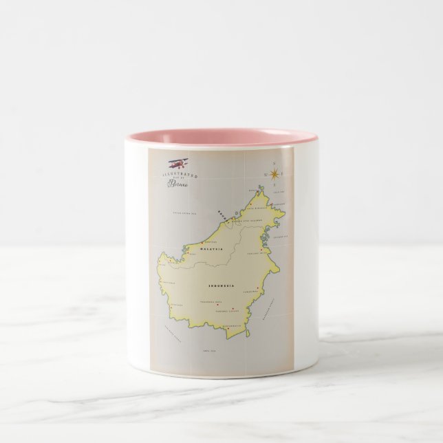 Illustrierte Karte von Borneo Zweifarbige Tasse (Mittel)