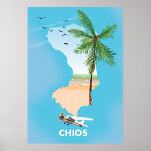 Illustrierte Karte von Chios Griechenland. Poster
