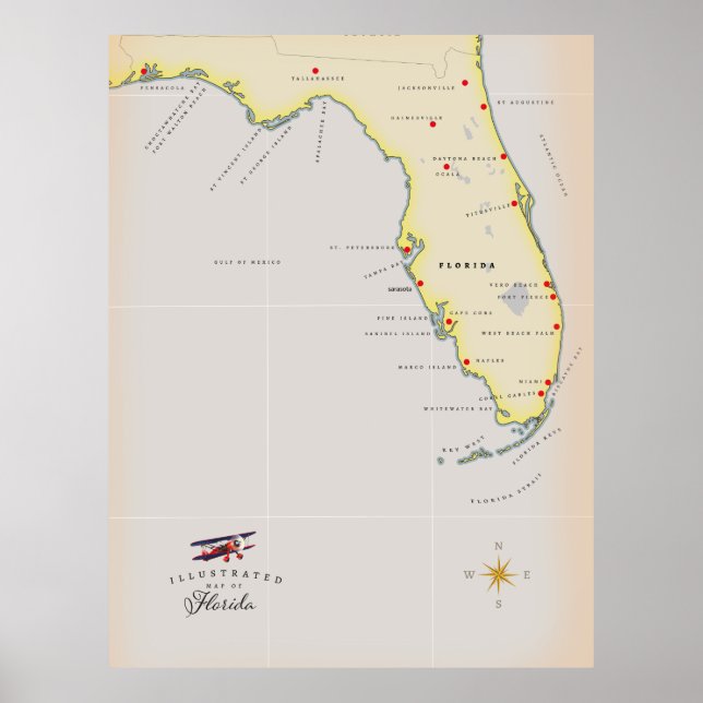 Illustrierte Karte von Florida Poster (Vorne)