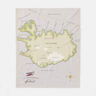 Illustrierte Karte von Island Fleecedecke