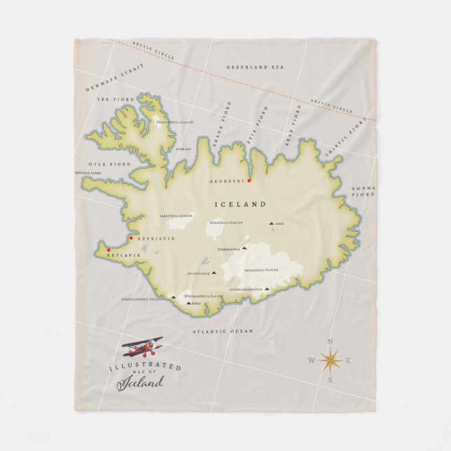 Illustrierte Karte von Island Fleecedecke (Vorderseite)
