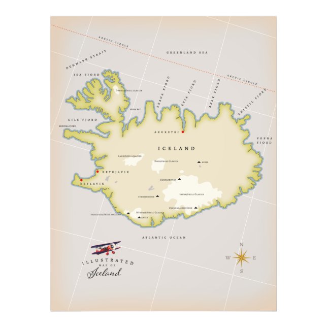 Illustrierte Karte von Island Fotodruck (Vorne)