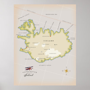 Illustrierte Karte von Island Poster
