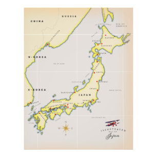 Illustrierte Karte von Japan Fotodruck